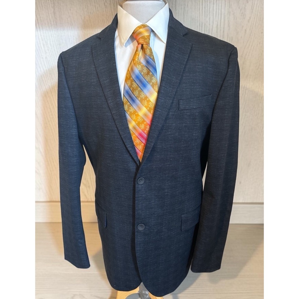 Joe Joseph Abboud Blazer 2XLT Tall 46L Stretch Rayon Navy Blue Plaid Slim Fit